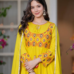 Women's Rayon Anarkali Kurta & Pants with Dupatta Set