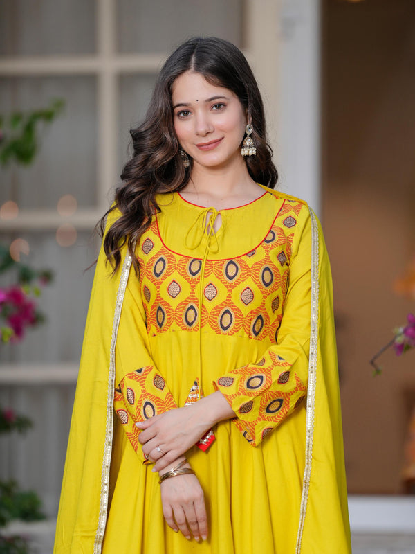 Women's Rayon Anarkali Kurta & Pants with Dupatta Set