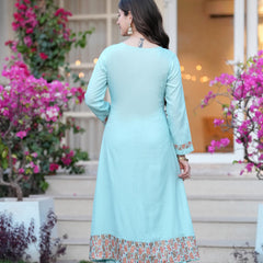 Women's Rayon Flared Kurta & Palazzo with Dupatta Set