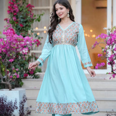 Women's Rayon Flared Kurta & Palazzo with Dupatta Set