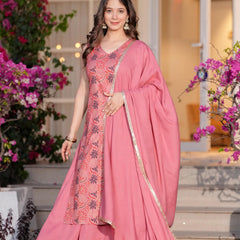 Women's Rayon Straight Kurta & Skirt with Dupatta set