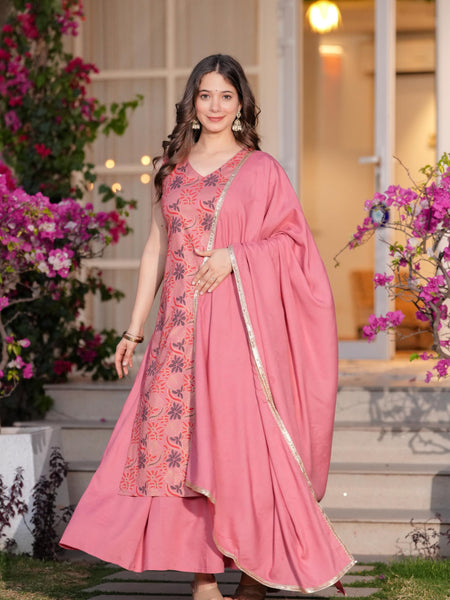 Women's Rayon Straight Kurta & Skirt with Dupatta set
