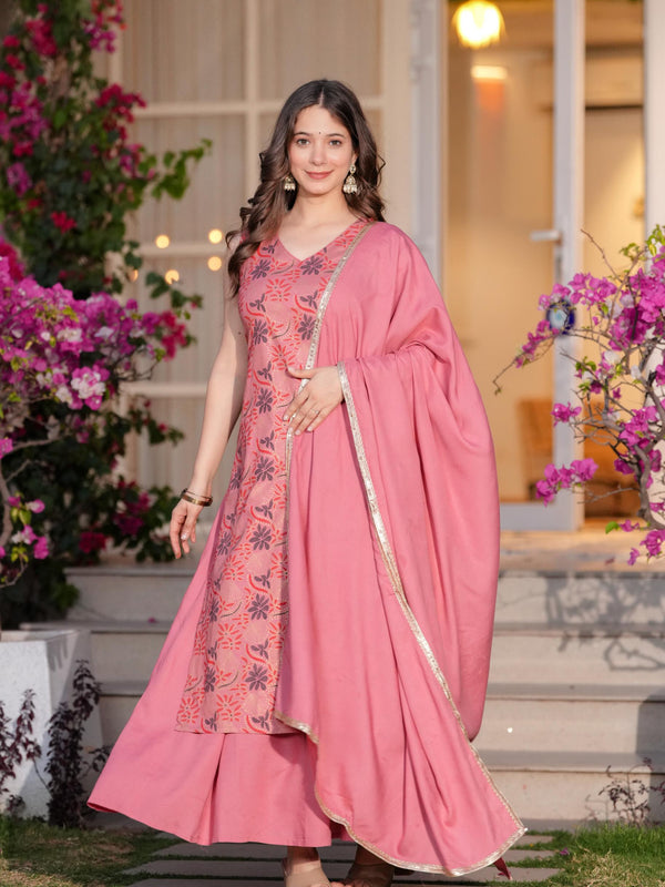 Women's Rayon Straight Kurta & Skirt with Dupatta set