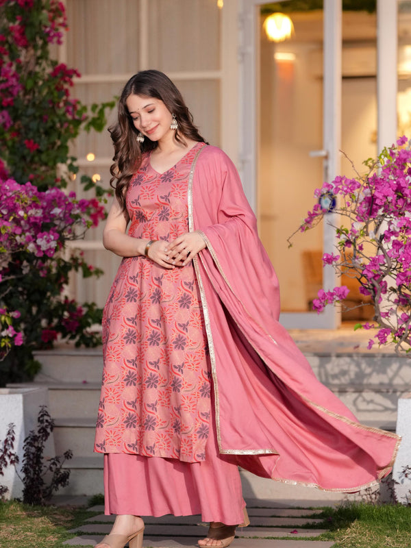Women's Rayon Straight Kurta & Skirt with Dupatta set