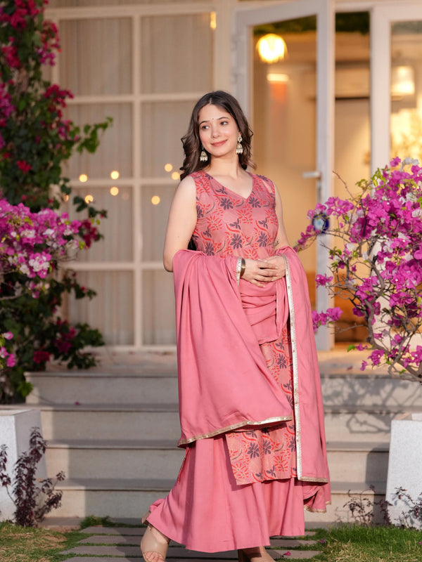 Women's Rayon Straight Kurta & Skirt with Dupatta set