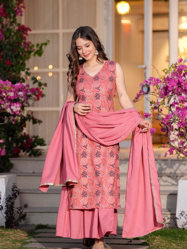 Women's Rayon Straight Kurta & Skirt with Dupatta set