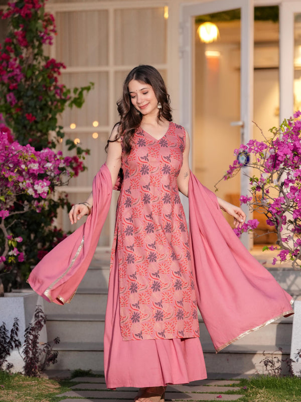 Women's Rayon Straight Kurta & Skirt with Dupatta set