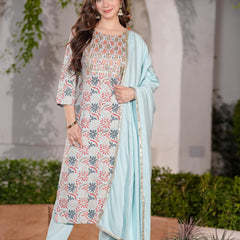 Women's Rayon Straight Kurta & Pants with Dupatta set