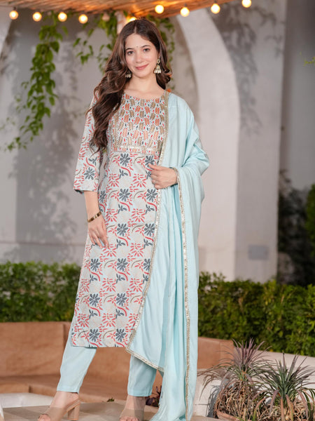 Women's Rayon Straight Kurta & Pants with Dupatta set