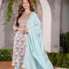 Women's Rayon Straight Kurta & Pants with Dupatta set