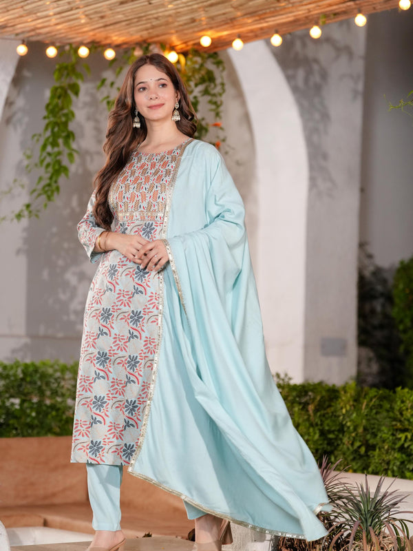 Women's Rayon Straight Kurta & Pants with Dupatta set