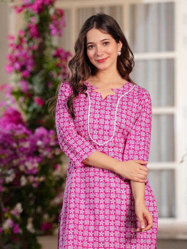 Women's Printed Straight Cotton  Kurta