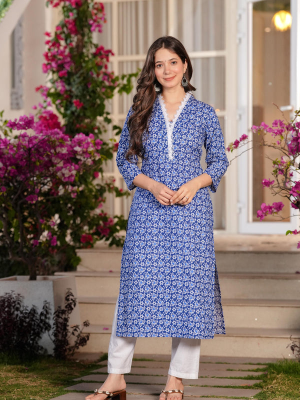 Women's Printed Straight Cotton  Kurta