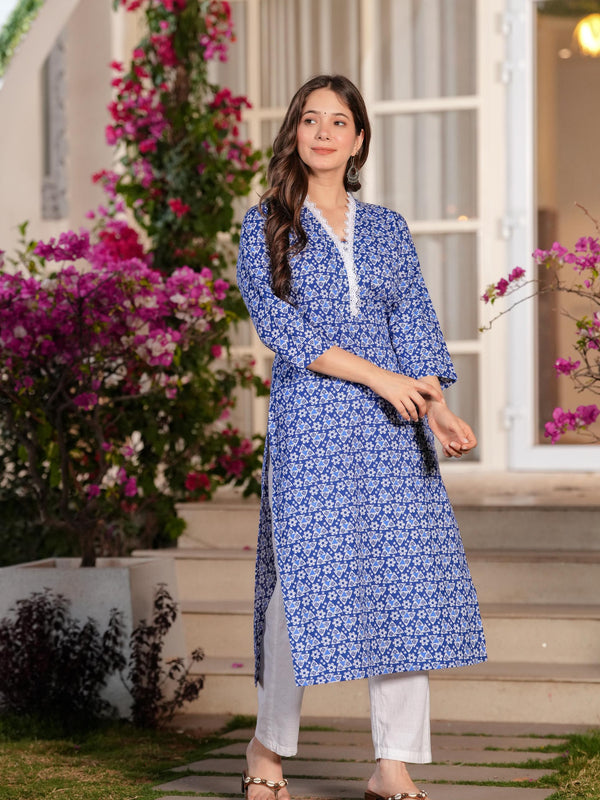 Women's Printed Straight Cotton  Kurta