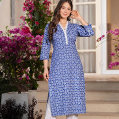 Women's Printed Straight Cotton  Kurta