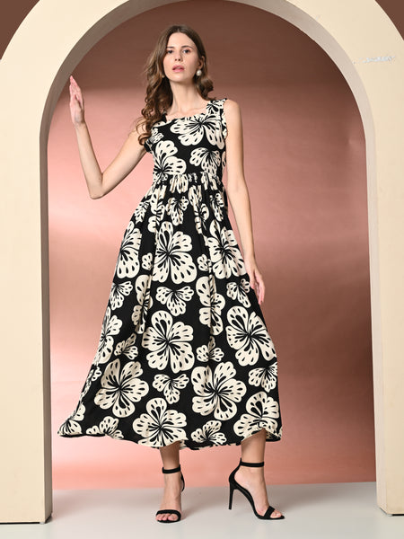 Women's Floral Print Fit & Flare Dress