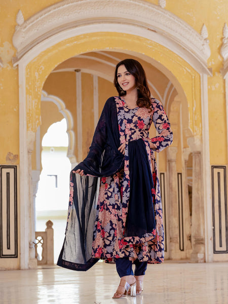 Women Floral Flared Kurta Set