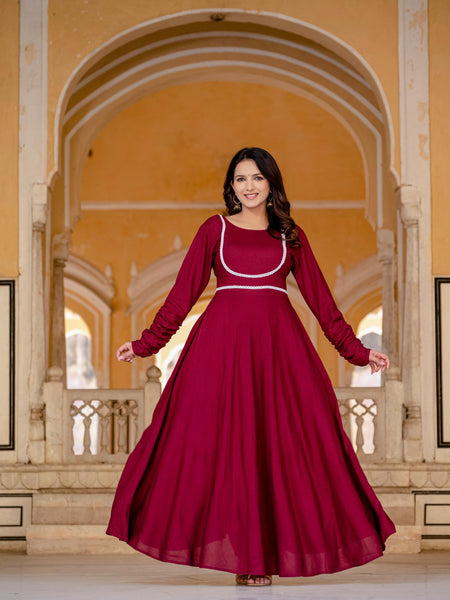 Anarkali Gown & Pant with Georgette Plain Lace Border Dupatta Ethnic Set