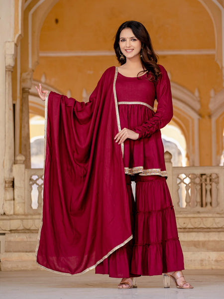 Women Viscose Rayon Kurta Palazzo Set