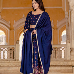 Embroidered Stitched Lehenga & Choli with Dupatta