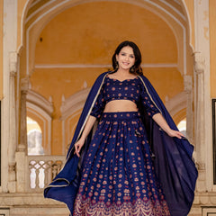 Embroidered Stitched Lehenga & Choli with Dupatta