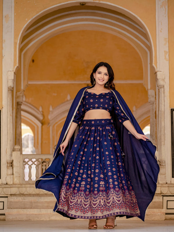 Embroidered Stitched Lehenga & Choli with Dupatta