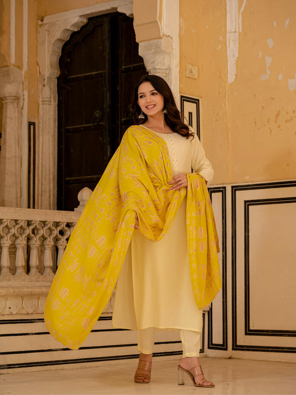 Women Embroidered Straight Kurta Suit Set