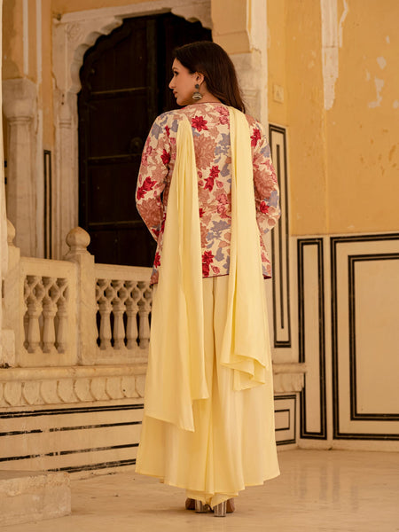 Women Viscose Rayon Ethnic Top Palazzo Dupatta Set