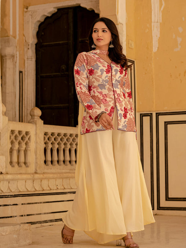 Women Viscose Rayon Ethnic Top Palazzo Dupatta Set