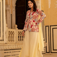 Women Viscose Rayon Ethnic Top Palazzo Dupatta Set