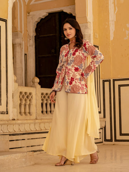 Women Viscose Rayon Ethnic Top Palazzo Dupatta Set