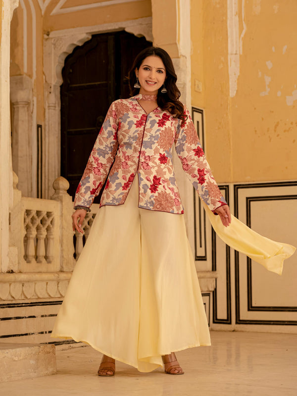 Women Viscose Rayon Ethnic Top Palazzo Dupatta Set