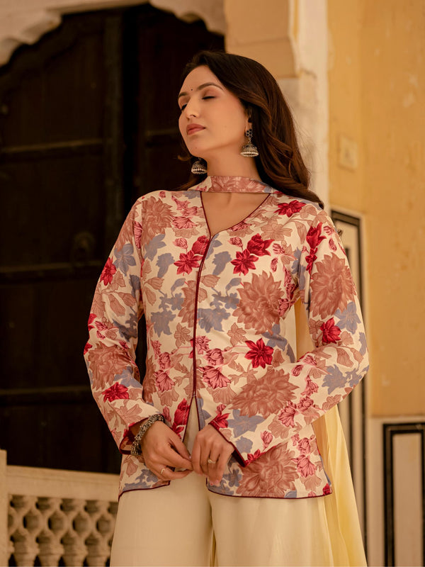 Women Viscose Rayon Ethnic Top Palazzo Dupatta Set