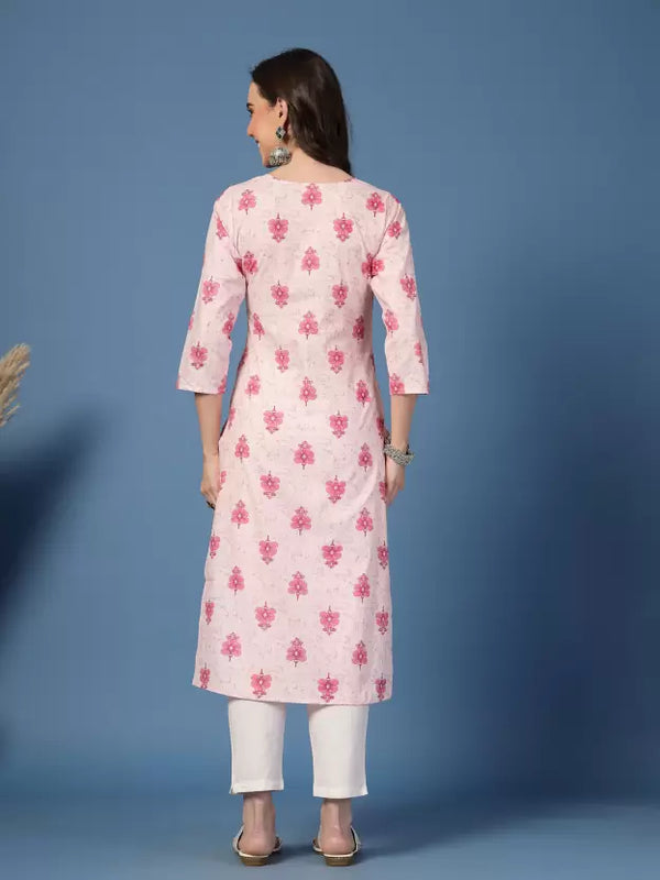 Women Floral Print Pure Cotton Straight Kurta