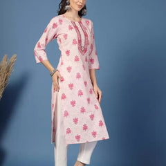 Women Floral Print Pure Cotton Straight Kurta