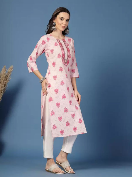 Women Floral Print Pure Cotton Straight Kurta
