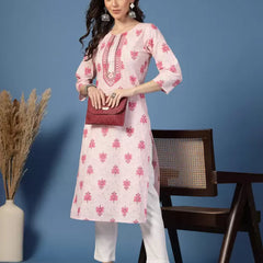 Women Floral Print Pure Cotton Straight Kurta