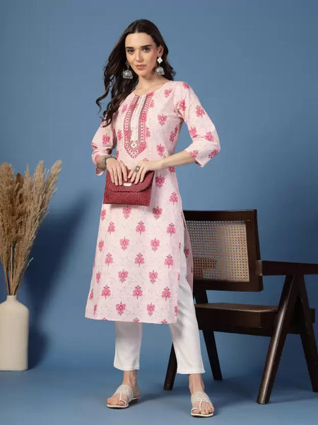 Women Floral Print Pure Cotton Straight Kurta