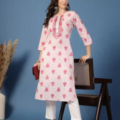 Women Floral Print Pure Cotton Straight Kurta
