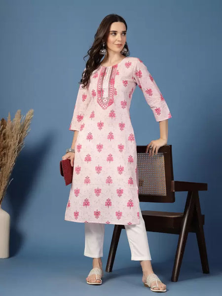 Women Floral Print Pure Cotton Straight Kurta