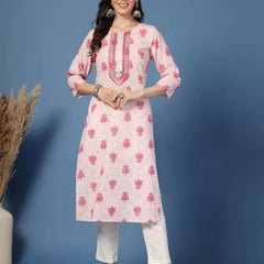 Women Floral Print Pure Cotton Straight Kurta