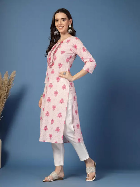Women Floral Print Pure Cotton Straight Kurta
