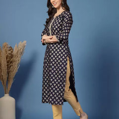 Women Floral Print Viscose Rayon Straight Kurta