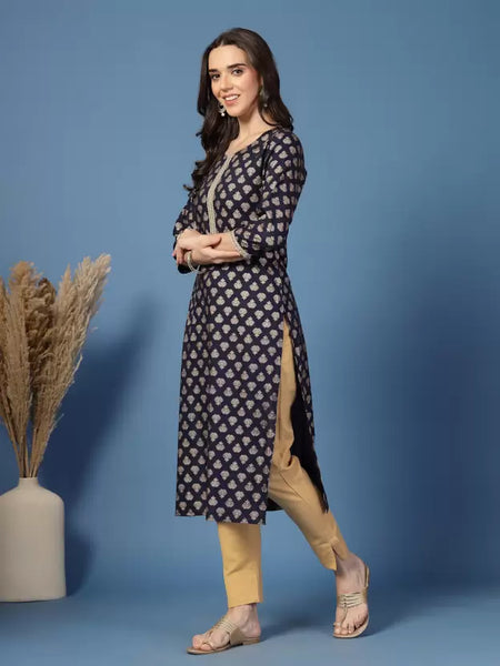 Women Floral Print Viscose Rayon Straight Kurta