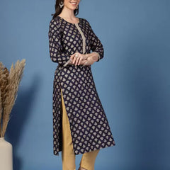 Women Floral Print Viscose Rayon Straight Kurta