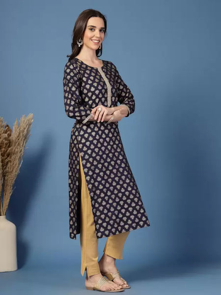 Women Floral Print Viscose Rayon Straight Kurta
