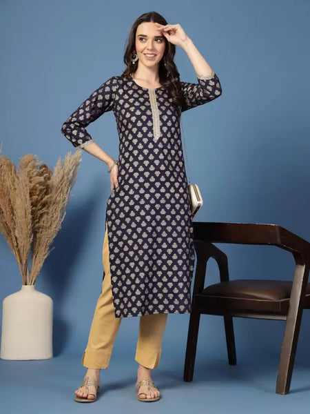 Women Floral Print Viscose Rayon Straight Kurta