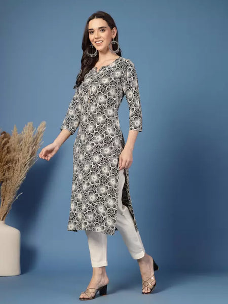 Women Floral Print Viscose Rayon Straight Kurta
