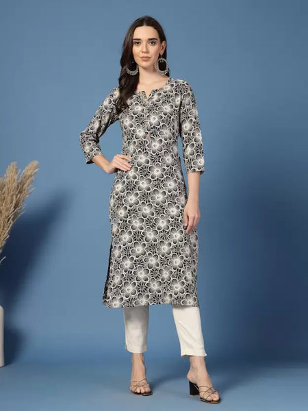 Women Floral Print Viscose Rayon Straight Kurta