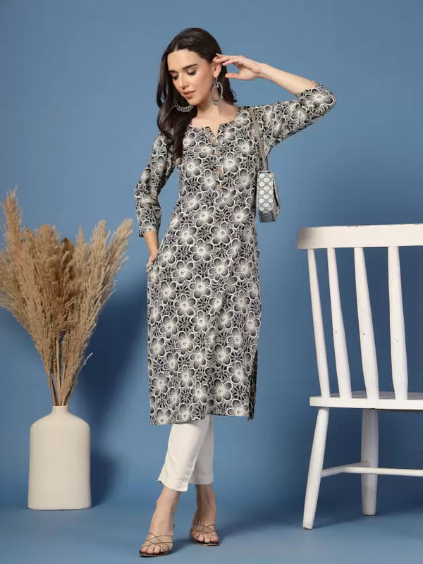 Women Floral Print Viscose Rayon Straight Kurta